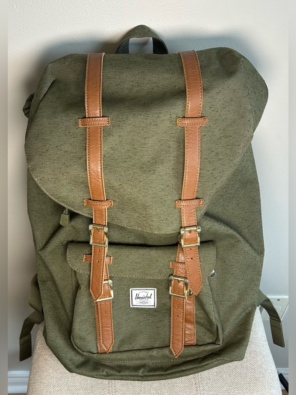Herschel Little America Backpack Ivy Green Slub Tan Military Green MSRP $160